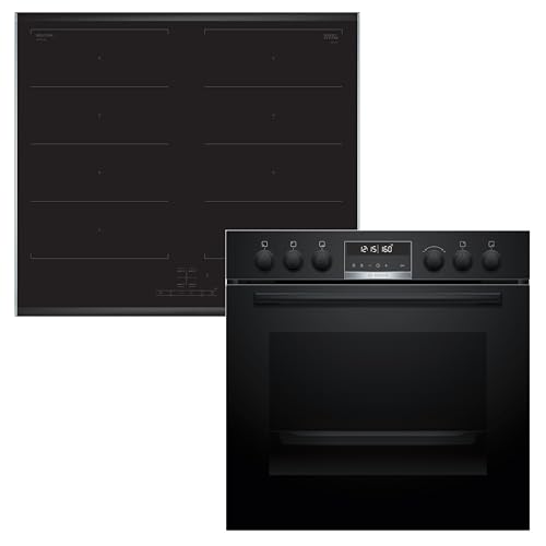 Bosch HND679LS62 Einbauherd-Set, Bestehend aus HEG578BB4 Herd, 60 x 60 cm, Air Fry, 3D Heißluft, Hydrolyse und Pyrolyse Selbstreinigung, & NXX675CB5E Induktionskochfeld, Flex Induction von Bosch