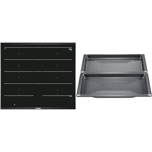 Bosch Hausgeräte PXX675DC1E Serie 8 Induktionskochfeld (autark) & HEZ530000 Zubehör für Backöfen, 2 Universalpfannen, schmales Format, grau, Made in Germany von Bosch