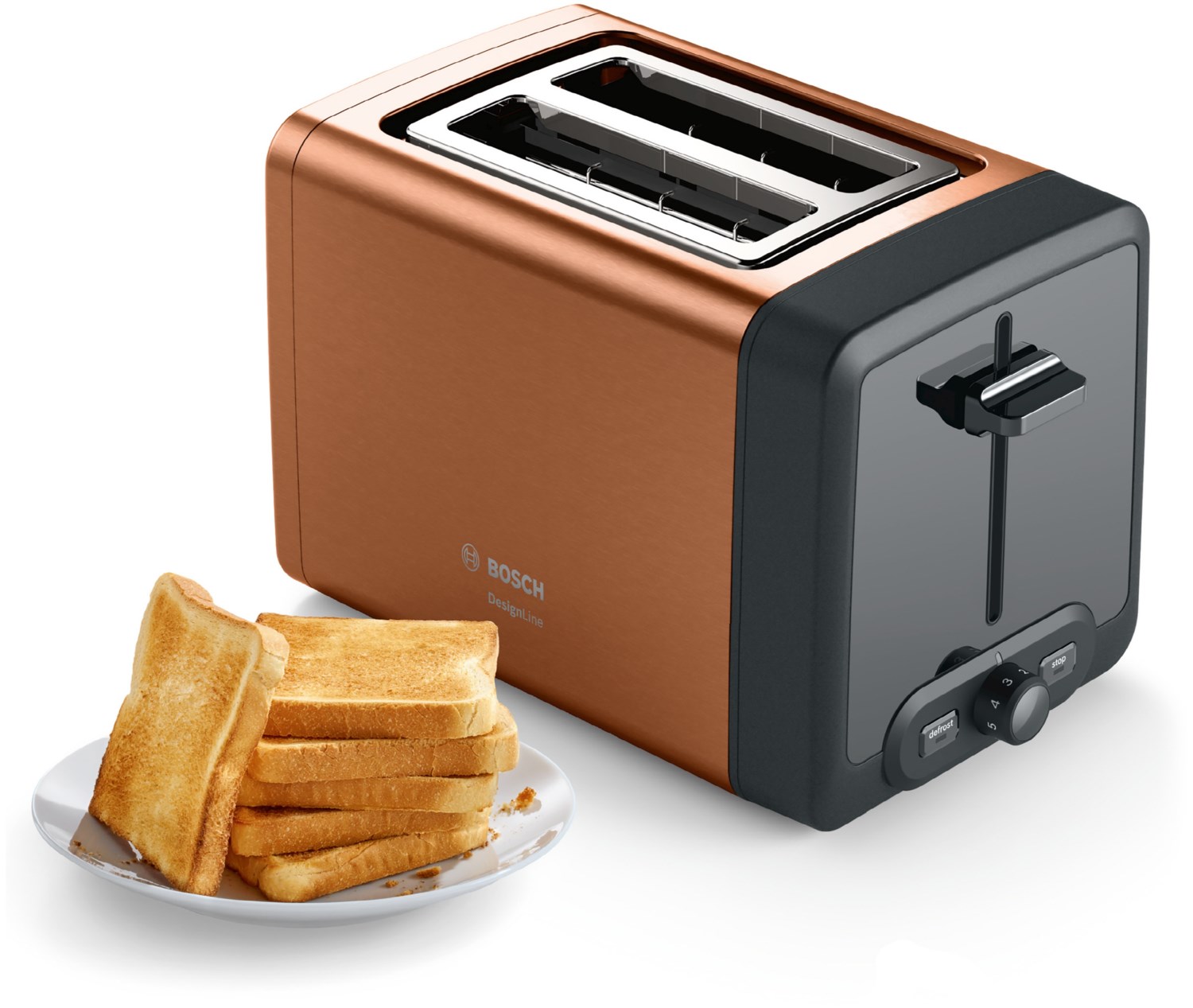 Bosch Kompakt Toaster DesignLine integrierter Edelstahl-Brötchenaufsatz kupfer von Bosch