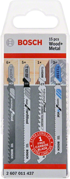 Bosch - Sägeblattset für Stichsäge - für Holz, Metall, Hartholz - 15 Stücke - T-Schaft von Bosch