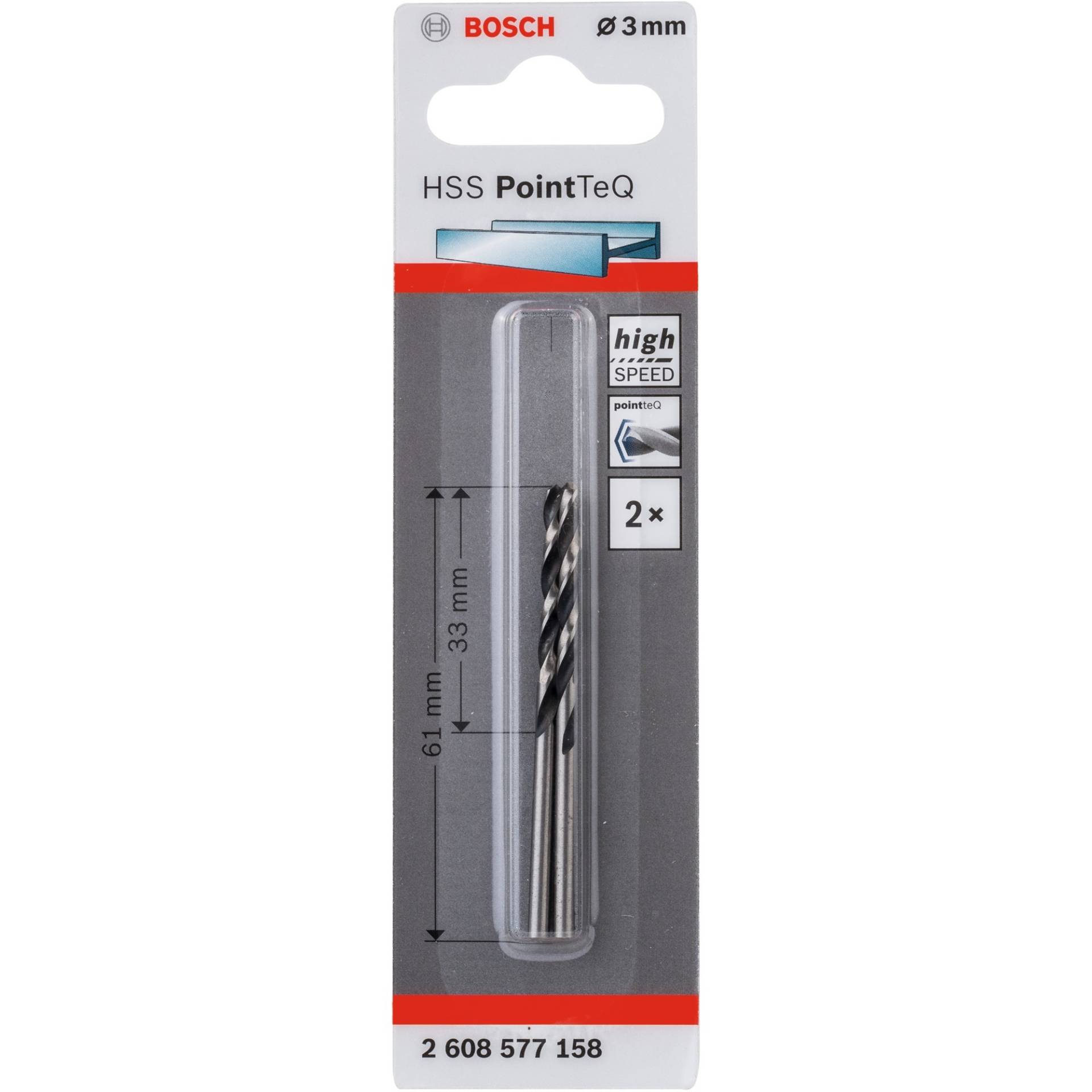 HSS-Spiralbohrer PointTeQ, Ø 3mm, 2 Stück HSS-Spiralbohrer PointTeQ, Ø 3mm, 2 Stück von Bosch