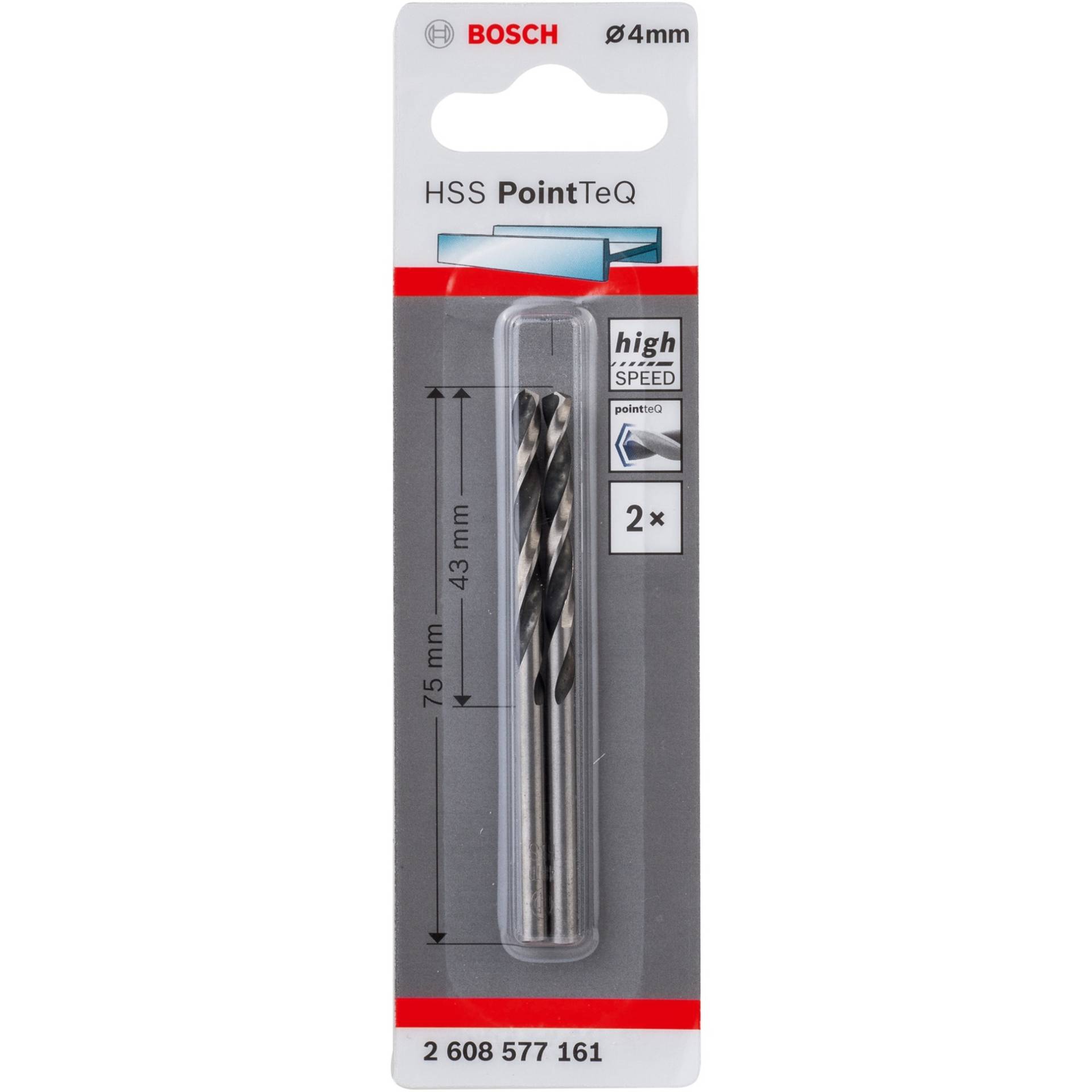 HSS-Spiralbohrer PointTeQ, Ø 4mm, 2 Stück HSS-Spiralbohrer PointTeQ, Ø 4mm, 2 Stück von Bosch