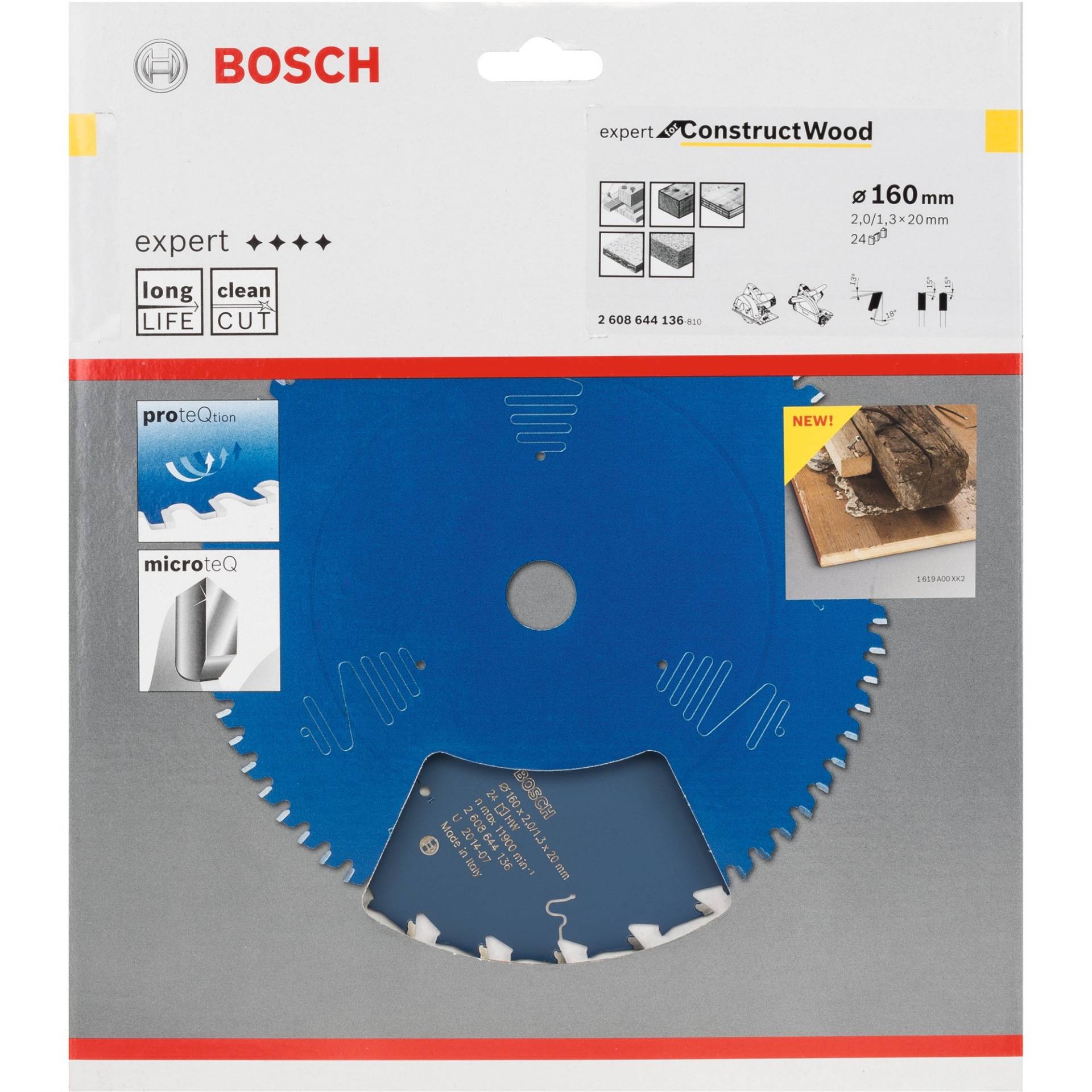 Kreissägeblatt Expert for Construct Wood, Ø 160mm, 24Z von Bosch