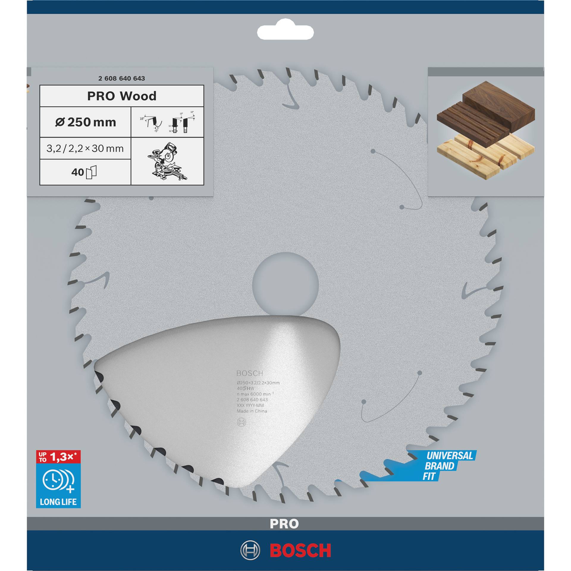 PRO Wood Kreissägeblatt, Ø 250mm, 40Z PRO Wood Kreissägeblatt, Ø 250mm, 40Z von Bosch