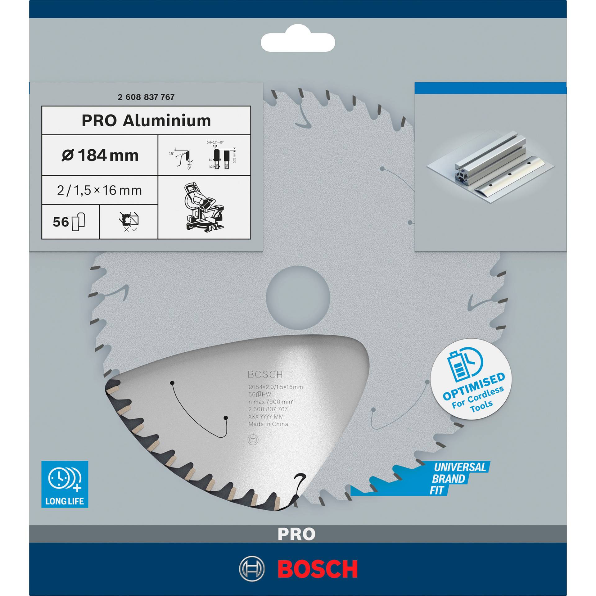 PRO Aluminium cordless Kreissägeblatt, Ø 184mm, 56Z PRO Aluminium cordless Kreissägeblatt, Ø 184mm, 56Z von Bosch