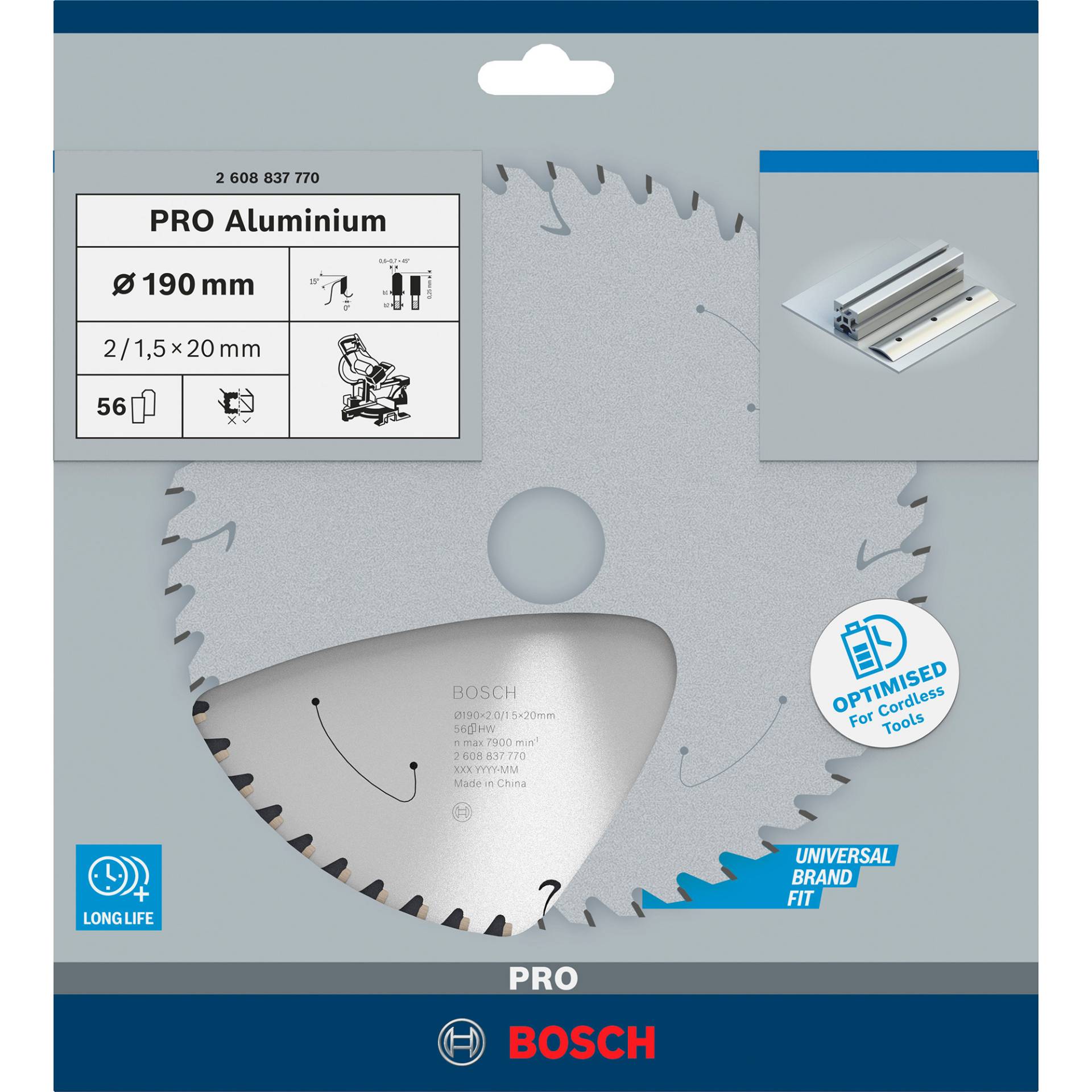 PRO Aluminium cordless Kreissägeblatt, Ø 190mm, 56Z PRO Aluminium cordless Kreissägeblatt, Ø 190mm, 56Z von Bosch