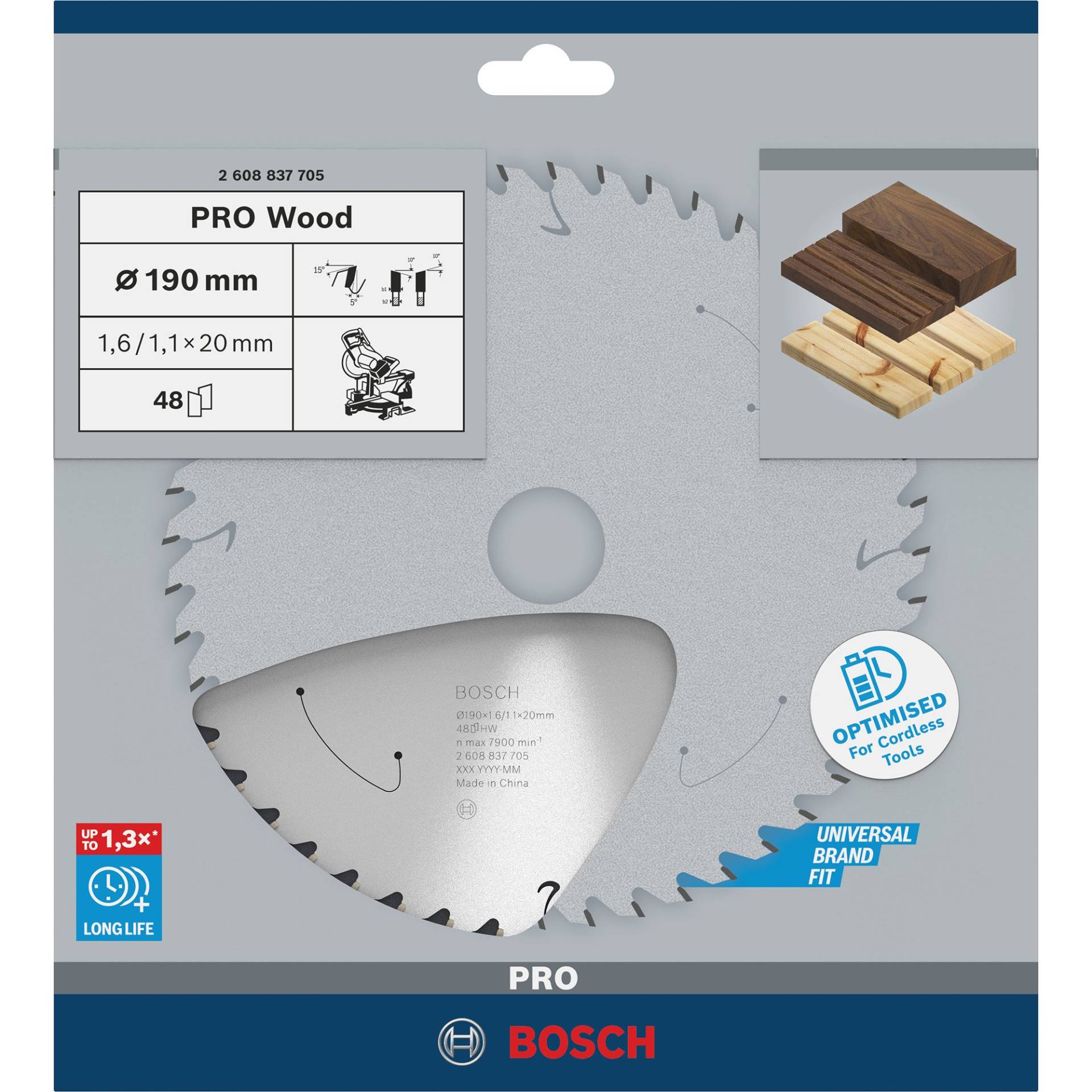 PRO Wood cordless Kreissägeblatt, Ø 190mm, 48Z PRO Wood cordless Kreissägeblatt, Ø 190mm, 48Z von Bosch
