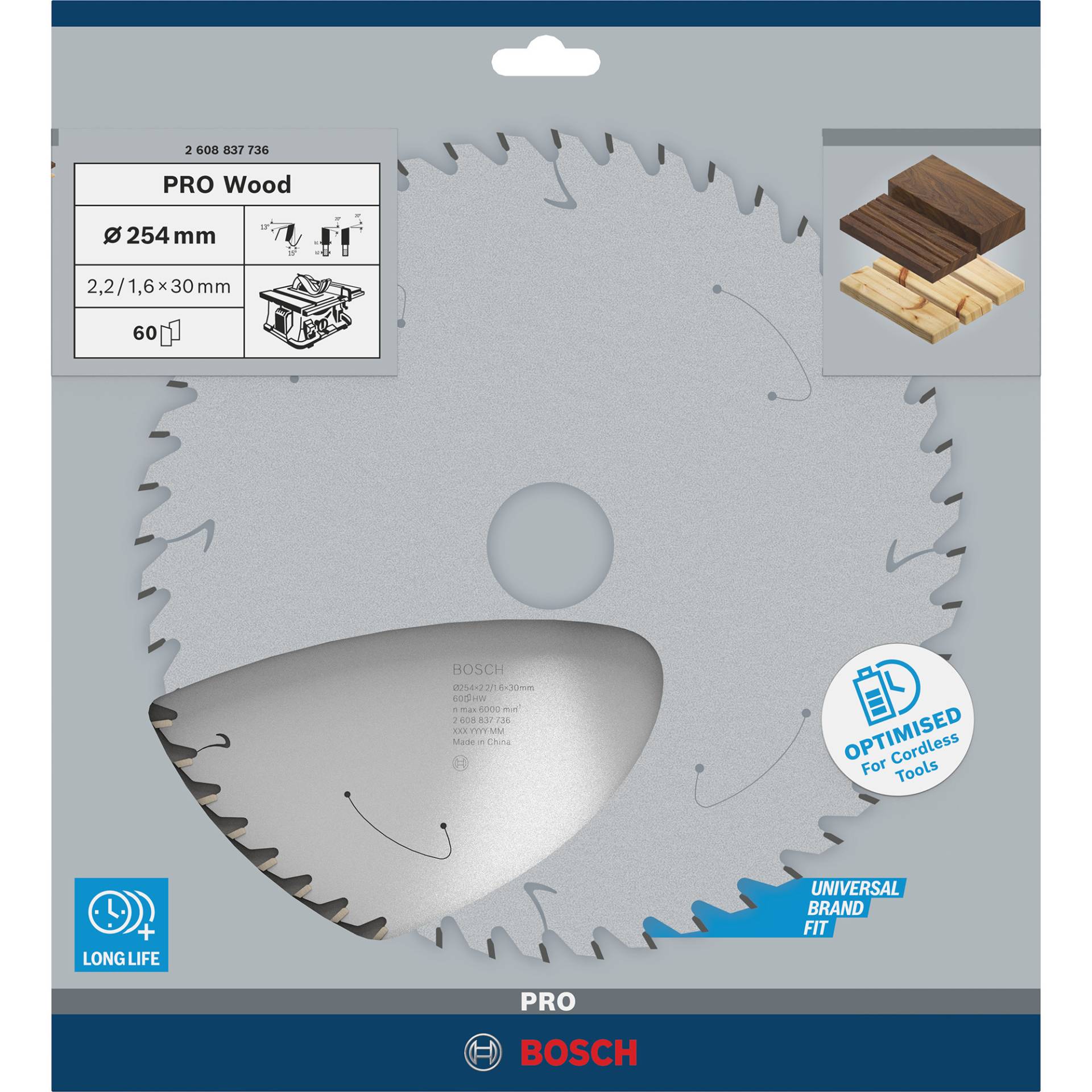 PRO Wood cordless Kreissägeblatt, Ø 254mm, 60Z von Bosch