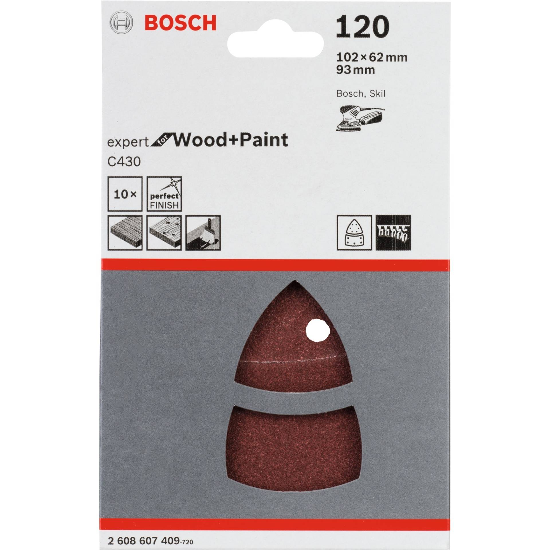 Schleifblatt C430 Expert for Wood and Paint, 102 x 62 / 93mm, K120 Schleifblatt C430 Expert for Wood and Paint, 102 x 62 / 93mm, K120 von Bosch