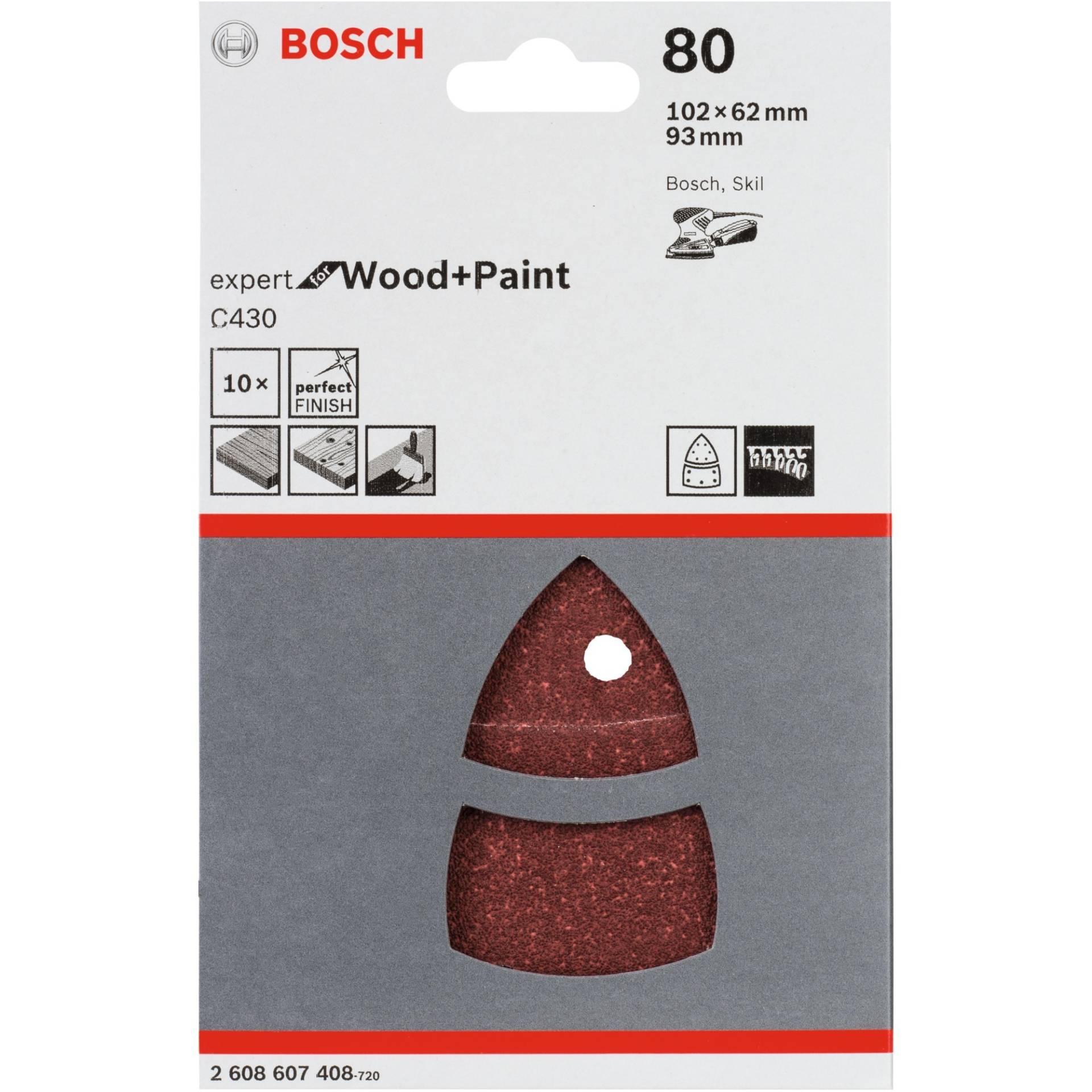 Schleifblatt C430 Expert for Wood and Paint, 102 x 62 / 93mm, K80 von Bosch