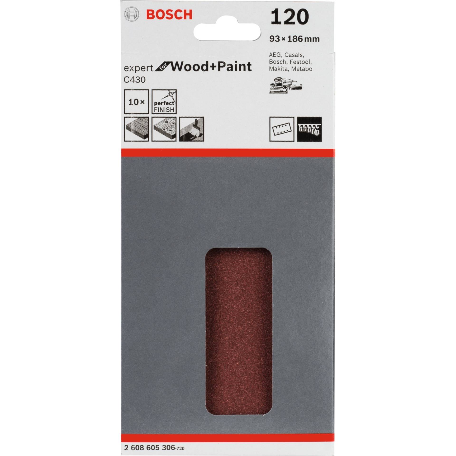 Schleifblatt C430 Expert for Wood and Paint, 93x186mm, K120 von Bosch