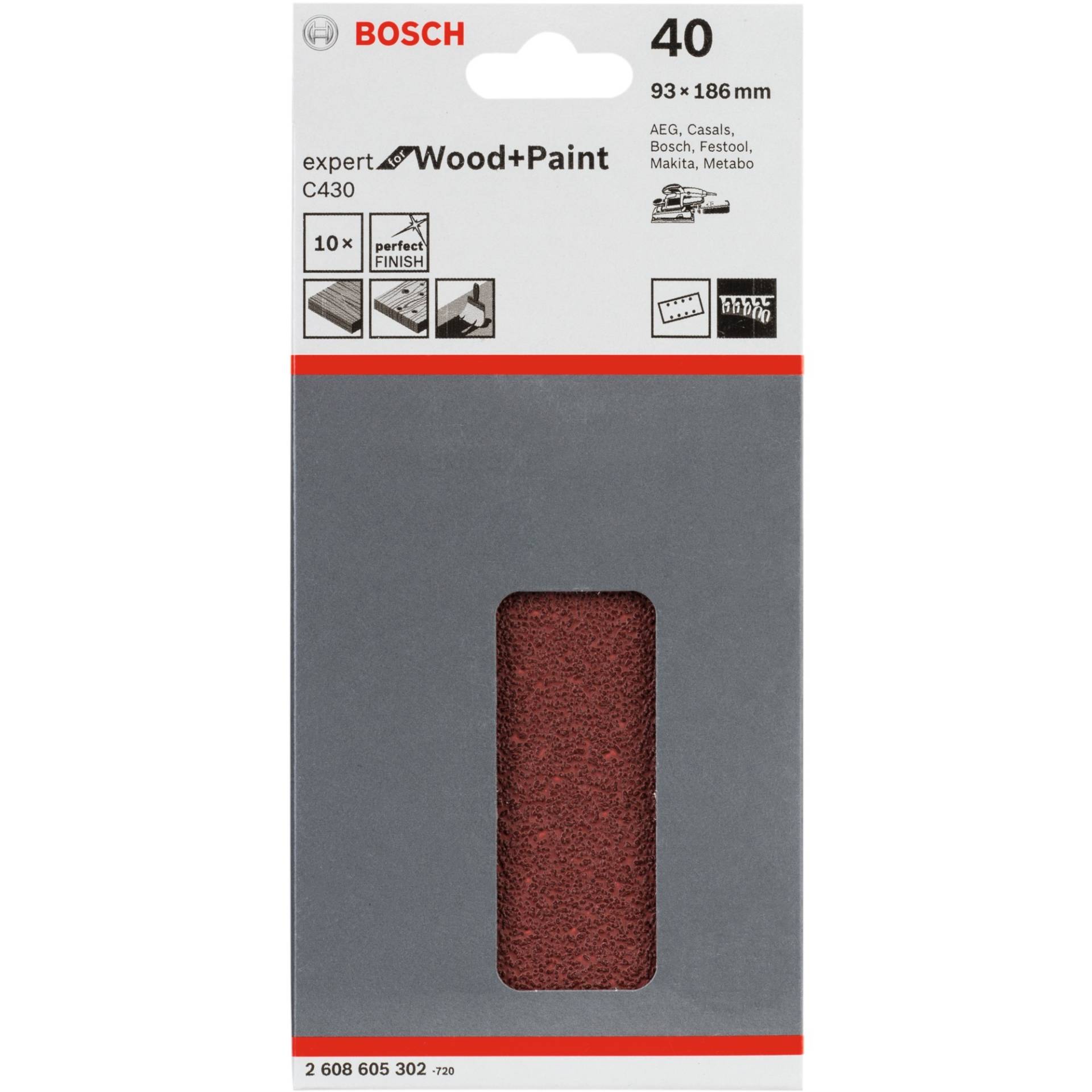 Schleifblatt C430 Expert for Wood and Paint, 93x186mm, K40 von Bosch