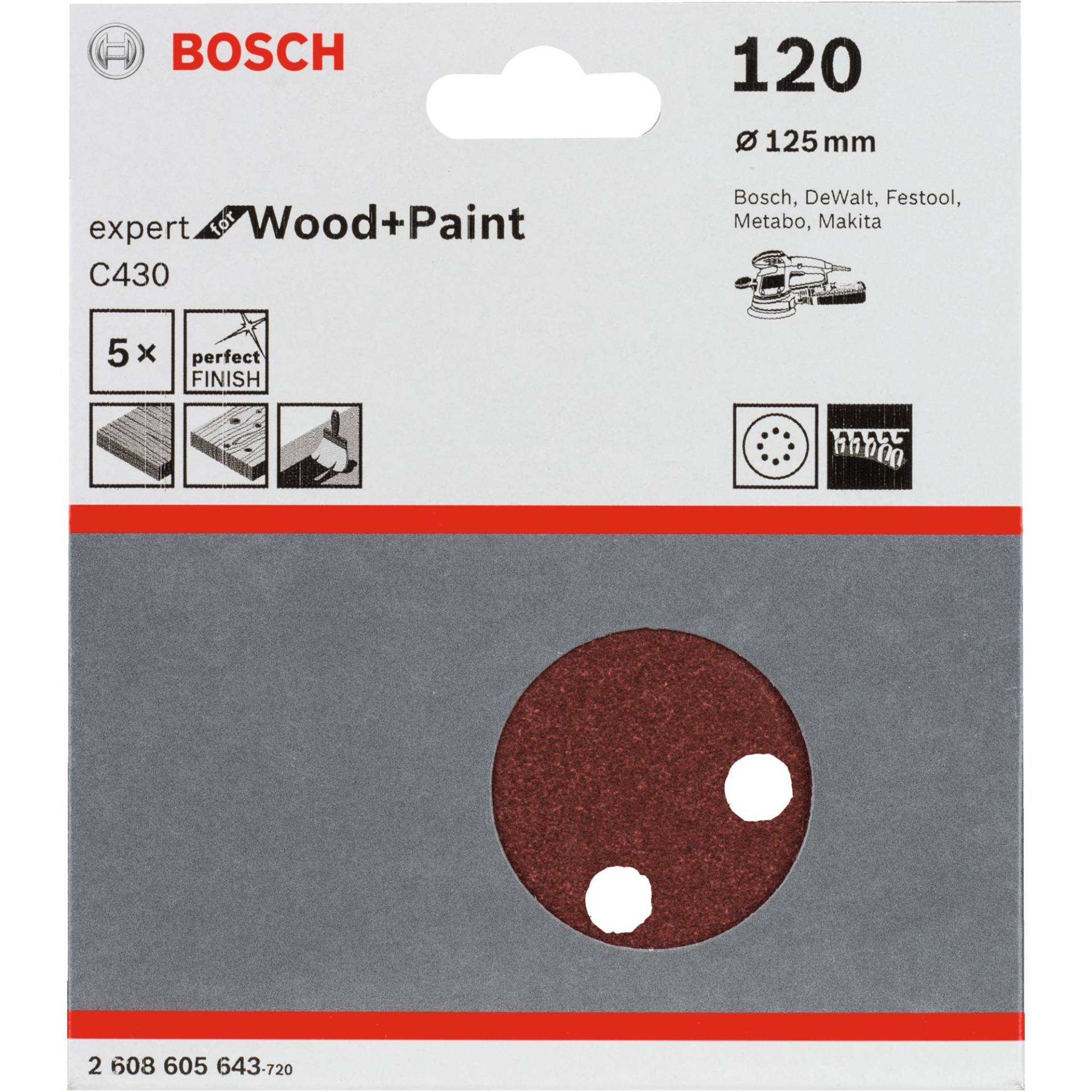 Schleifblatt C430 Expert for Wood and Paint, Ø 125mm, K120 von Bosch