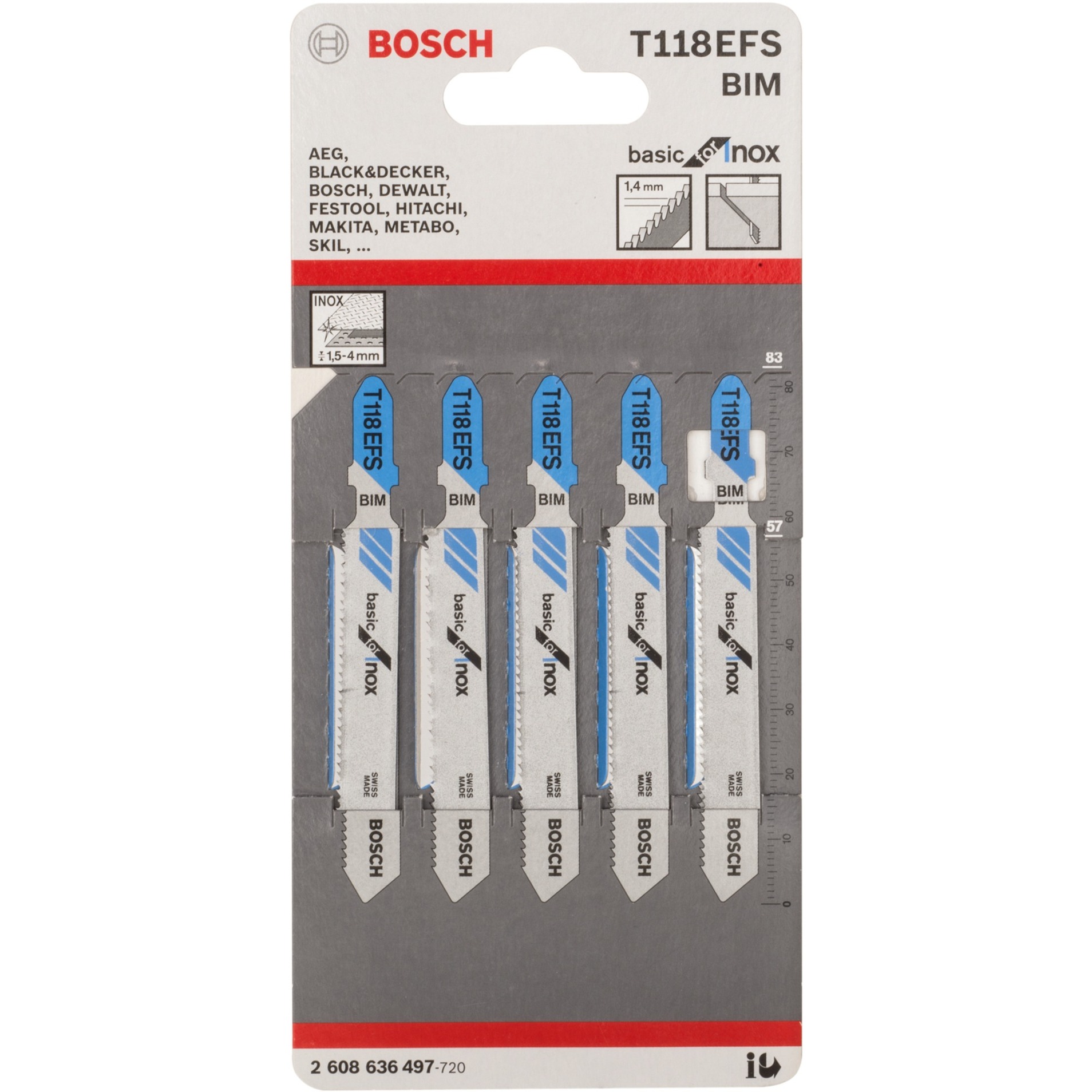 Stichsägeblatt T 118 EFS Basic for Inox, 83mm von Bosch