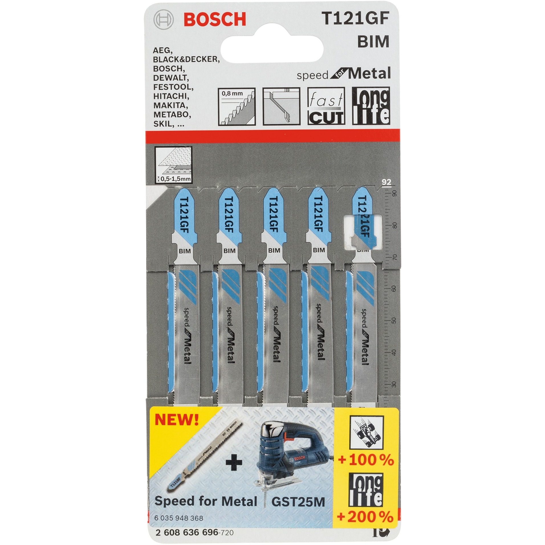 Stichsägeblatt T 121 GF Speed for Metal, 92mm Stichsägeblatt T 121 GF Speed for Metal, 92mm von Bosch
