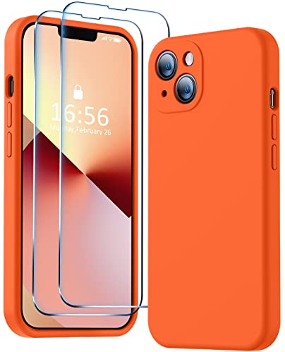 BossKiss Kompatibel mit iPhone 13 Hülle, Premium Silikon Upgraded [Kameraschutz] [2 Displayschutzfolien] [Weiches kratzfestes Mikrofaserfutter] Handyhülle für iPhone 13 6,1 Zoll – Neonorange von BossKiss