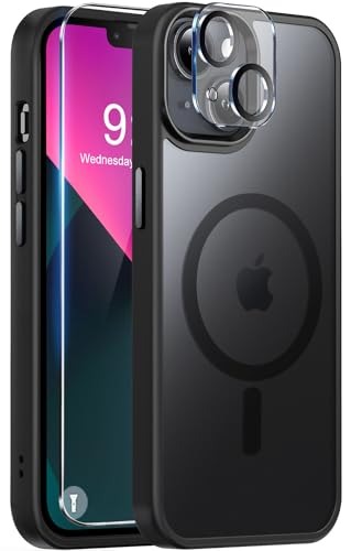 BossKiss Kompatibel mit iPhone 13 Hülle, [Kompatibel mit Magsafe] [Bildschirm- und Kameraschutz] Magnetische, durchscheinende, matte Schutzhülle für iPhone 13 6,1 Zoll, Schwarz von BossKiss