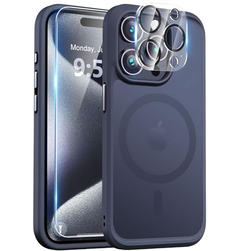 BossKiss Ultra Stark Magnetisch für iPhone 15 Pro Hülle, [Kompatibel mit Magsafe] [Glasbildschirm + Kameraschutz] Schlanke, durchscheinende, matte, stoßfeste Hülle für iPhone 15 Pro Hülle 6,1 Zoll, von BossKiss