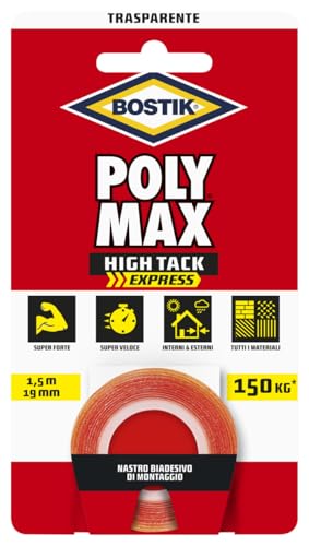 Bostik Poly Max HIgh Tack Express doppelseitiges Klebeband transparent extra stark und schnell hält bis zu 150 kg pro Rolle Bostik Poly Max HIgh Tack Express doppelseitiges Klebeband transparent extra stark und schnell hält bis zu 150 kg pro Rolle von Bostik