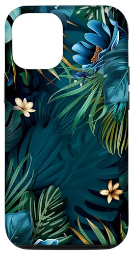 Hülle für iPhone 15 Tropische Palmenblätter türkisfarbenes Muster von Botanical Floral Pattern