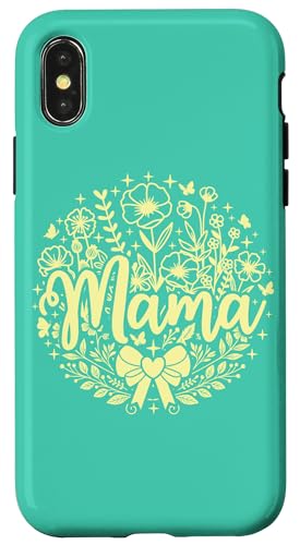 Blaugrün Beige Herz Mama Schleife Minimalistisch Floral Wildflower Mama Hülle für iPhone X/XS von Botanical Wildflower Mama Mothers Day Gifts Co.