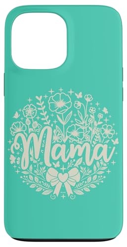 Blaugrün Herz Mama Schleife Minimalistisch Floral Wildflower Beige Mama Hülle für iPhone 13 Pro Max von Botanical Wildflower Mama Mothers Day Gifts Co.