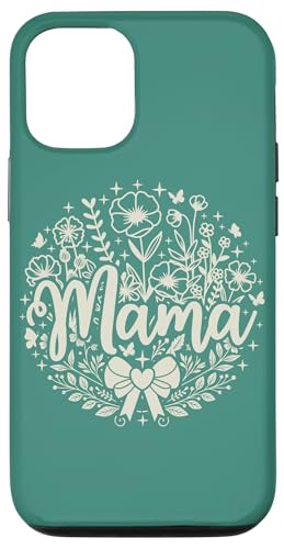 Blaugrün Herz Mama Schleife Minimalistisch Floral Wildflower Teal Mama Hülle für iPhone 12/12 Pro von Botanical Wildflower Mama Mothers Day Gifts Co.