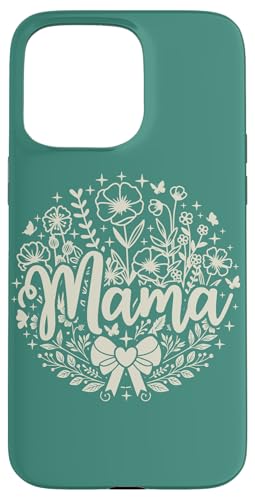 Blaugrün Herz Mama Schleife Minimalistisch Floral Wildflower Teal Mama Hülle für iPhone 15 Pro Max von Botanical Wildflower Mama Mothers Day Gifts Co.