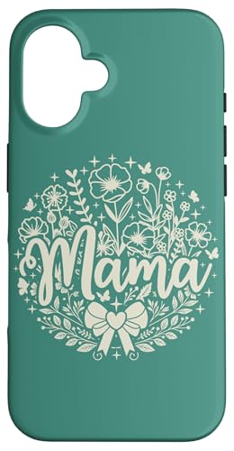 Blaugrün Herz Mama Schleife Minimalistisch Floral Wildflower Teal Mama Hülle für iPhone 16 von Botanical Wildflower Mama Mothers Day Gifts Co.