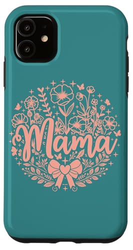 Blaugrün Pfirsich Herz Mama Schleife Minimalistisch Floral Wildflower Mama Hülle für iPhone 11 von Botanical Wildflower Mama Mothers Day Gifts Co.