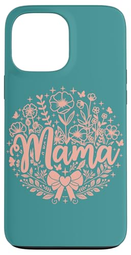 Blaugrün Pfirsich Herz Mama Schleife Minimalistisch Floral Wildflower Mama Hülle für iPhone 13 Pro Max von Botanical Wildflower Mama Mothers Day Gifts Co.