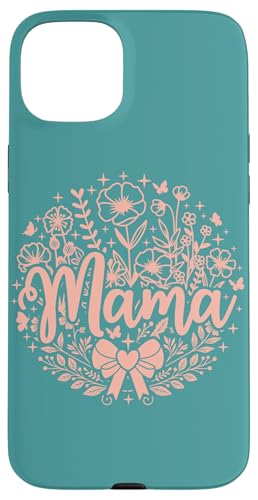Blaugrün Pfirsich Herz Mama Schleife Minimalistisch Floral Wildflower Mama Hülle für iPhone 15 Plus von Botanical Wildflower Mama Mothers Day Gifts Co.