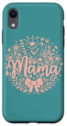 Blaugrün Pfirsich Herz Mama Schleife Minimalistisch Floral Wildflower Mama Hülle für iPhone XR von Botanical Wildflower Mama Mothers Day Gifts Co.