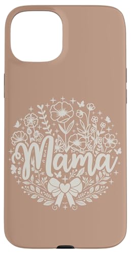 Dunkler Sand Beige Herz Mama Schleife Minimalistisch Floral Wildflower Hülle für iPhone 15 Plus von Botanical Wildflower Mama Mothers Day Gifts Co.