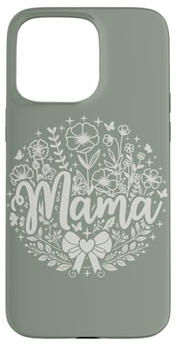 Mama Bow in Dusty Sage Heart mit minimalistischem Blumenmuster, Wildblumenmotiv, Mama Hülle für iPhone 15 Pro Max von Botanical Wildflower Mama Mothers Day Gifts Co.
