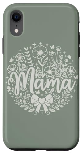 Mama Bow in Dusty Sage Heart mit minimalistischem Blumenmuster, Wildblumenmotiv, Mama Hülle für iPhone XR von Botanical Wildflower Mama Mothers Day Gifts Co.