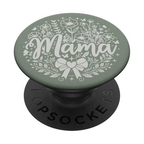 Mama Bow in Dusty Sage Heart mit minimalistischem Blumenmuster, Wildblumenmotiv, Mama PopSockets Klebender PopGrip Mama Bow in Dusty Sage Heart mit minimalistischem Blumenmuster, Wildblumenmotiv, Mama PopSockets Klebender PopGrip von Botanical Wildflower Mama Mothers Day Gifts Co.