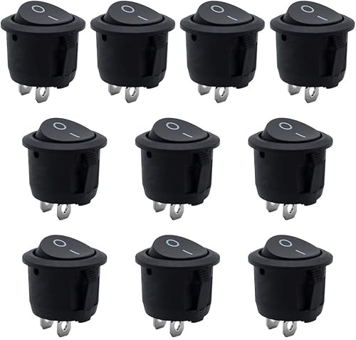 10 Stück Kippschalter Rund Schwarz Wippschalter ON/OFF Runde Schalter Wippschalter Button 2-polig Einrastbare 10 A/125V, 6 A/250 für Auto Boot KFZ Beleuchtet Leichte Haushaltsgeräte Mini Schalter von BouGPeng