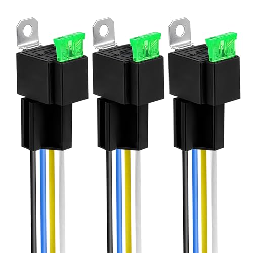 BouGPeng 3 Stück Sicherungsrelais 12V 4-polige SPST Relais ATO/ATC Flachsicherung mit Kabelbaumsatz et 12 AWG Hochleistungskabeln für den Automobilbereich von BouGPeng
