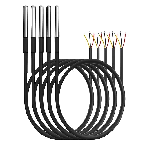 BouGPeng 5 x 3M Kable Temperature Sonde Wasserdicht Temperaturfühler Edelstahl Waterproof Probe Thermokabel -55 °C bis +125 °C Kompatibel Arduino und Raspberry Pi von BouGPeng