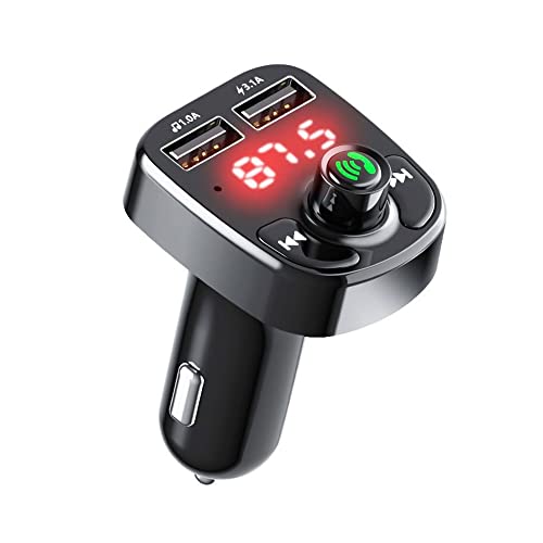 BouGPeng Bluetooth FM-Transmitter für Auto-Audio-Radio-MP3-Musik-Player Duale USB-Anschlüsse (5V/3,1A und 1,0A) Intelligentes Schnellladen Freisprechen LED-Anzeige TF-Karte USB-Stick von BouGPeng