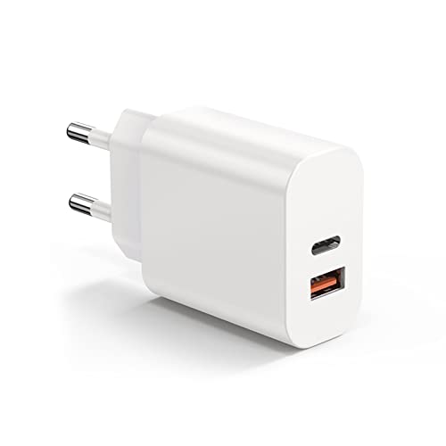 Ladegerät 20 W PowerPort PD 2 Wand Dual USB-C Ladegerät PD & QC 3.0 für I Phone 13, 13 Pro, 13 Pro Max, 12, 12 Pro, 12 Pro Max, 12 Mini, 14, Samsung Galaxy, Xiaomi, Huawei, Weiß von Bouge