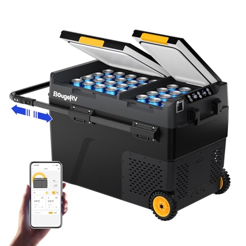 BougeRV CRD2 Kompressor Kühlbox 49L mit Gefrierfach Doppeltür Dualzonen (Verbesserter Alu-Griff) Auto Kühlbox mit Rollen 12V/24V 230V Camping Kühlschrank Auto Elektrisch mit APP Steuerung, -20℃~20℃ von BougeRV