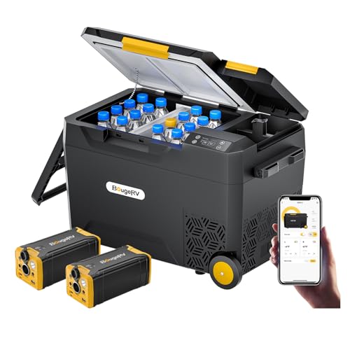BougeRV CRX2 30L Kompressor Kühlbox (-20~20°C), Auto-Kühlschrank mit 2x 220Wh Batterien, Tragbarer Kühlschrank mit 10 Min. Kühlung, 12/24V DC 100-240V AC, perfekt für Camping, Wohnmobil, Einkaufen von BougeRV
