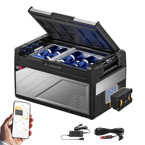 BougeRV Rocky2 39L Kompressor Kühlbox Auto mit Akku Kühlbox 12V 230V mit Akkubetrieb 173Wh Aufladbar Solaraufladung Dual Zone Auto Kühlschrank 12/24V Camping 5,7cc Kompressor Reisen Angeln bis -20 °C von BougeRV