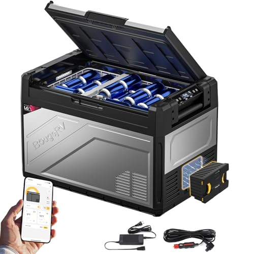 BougeRV Rocky2 52L Kompressor Kühlbox Auto mit Akku Kühlbox 12V 230V mit Akkubetrieb 173Wh Aufladbar Solaraufladung Dual Zone Auto Kühlschrank 12/24V Camping 5,7cc Kompressor Reisen Angeln bis -20 °C von BougeRV