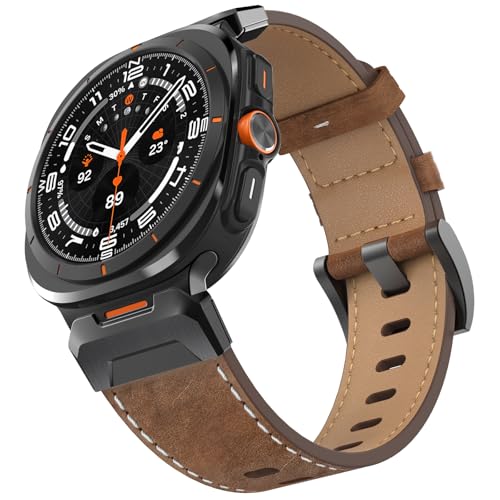 Bouixel Echtes Lederband kompatibel mit Samsung Galaxy Watch Ultra Armband 47mm (2024) Herren Damen, keine Lücke breite Rugged Lederarmband für Samsung Galaxy Watch Ultra von Bouixel