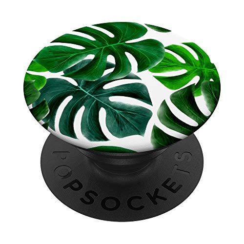 Grüne tropische Blätter Monstera Pflanze PopSockets PopGrip: Ausziehbarer Sockel und Griff für Handys/Tablets mit Tauschbarem Top von Boujeeco