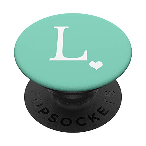 Monogramm in Herzform, Buchstabe L, auf Pastell-Mintgrün PopSockets mit austauschbarem PopGrip von Boujeeco