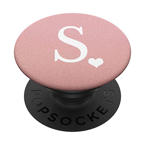 Rosa, Weiß, Buchstabe S mit Initialeingramm, Herz PopSockets mit austauschbarem PopGrip von Boujeeco